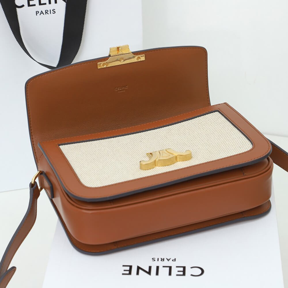 CELINE CLASSIQUE TRIOMPHE BAG IN TRIOMPHE CANVAS AND CALFSKIN(HIGH-END GRADE)